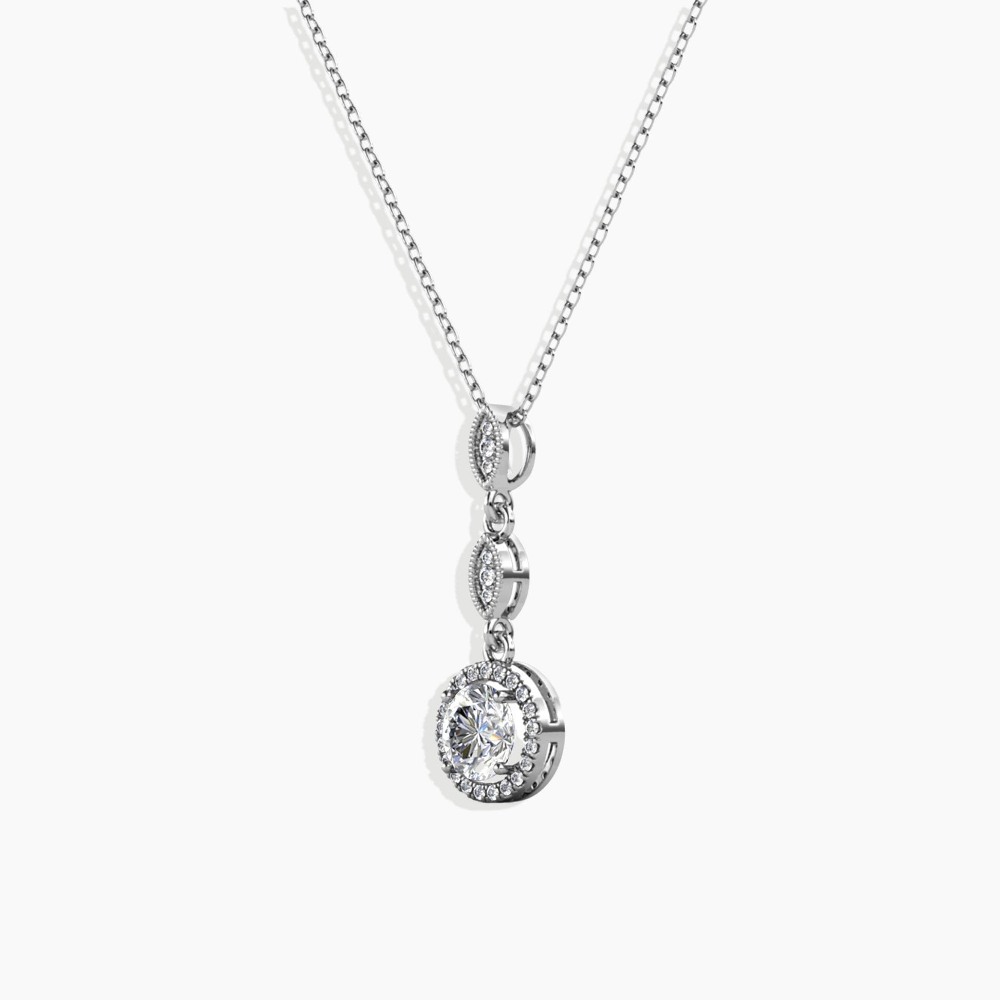 Radiant Round Moissanite Droplet Pendant with CZ Accent - Side View