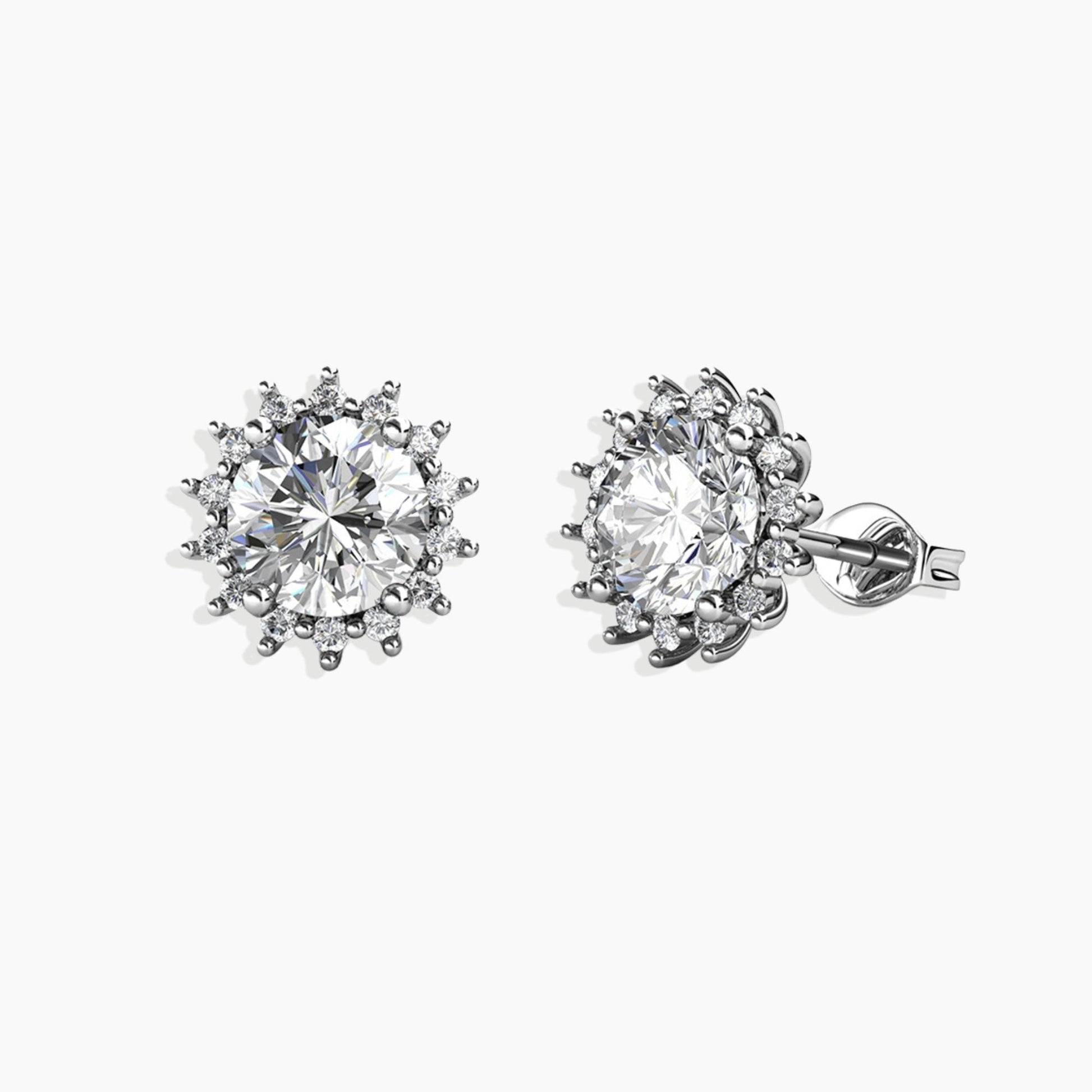front and side view of moissanite studs