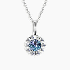 Round Shape Alexandrite Halo Pendant Necklace in Silver - Irosk Australia®