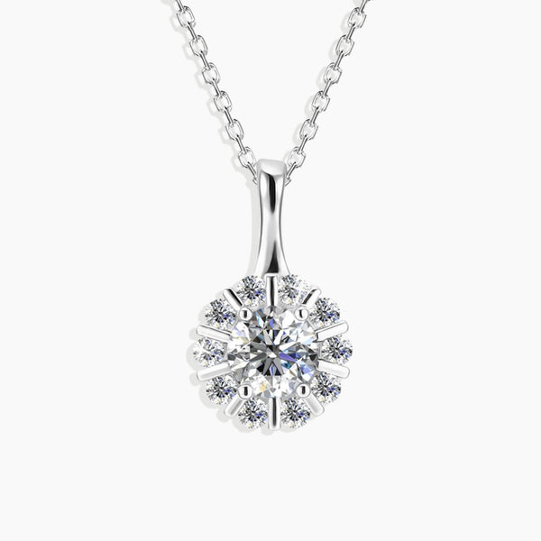 Front view of the Sparkling Moissanite Pendant Necklace, showcasing the dazzling moissanite stone set in sterling silver, emitting unmatched brilliance and sparkle.