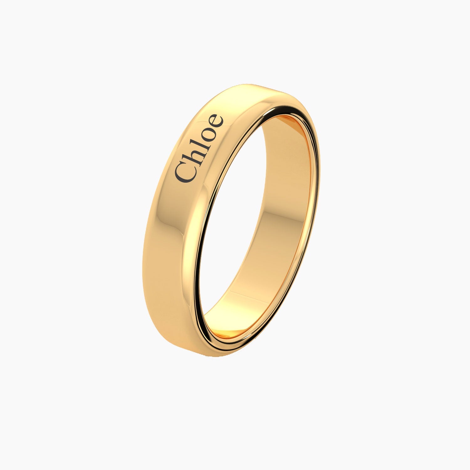 another angle view of chloe engraved on gold plated ring