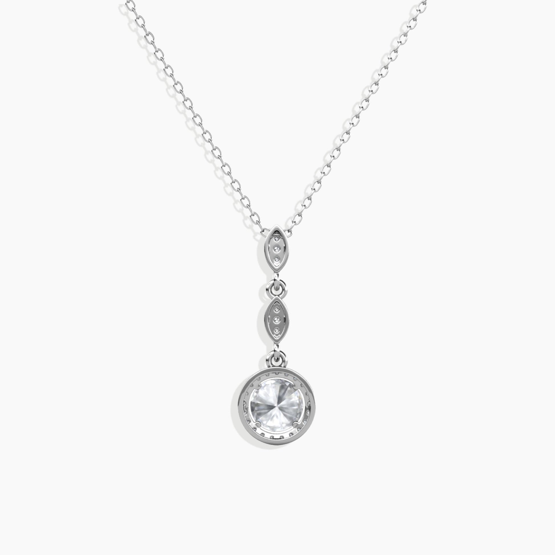 Radiant Round Moissanite Droplet Pendant with CZ Accent - Back View