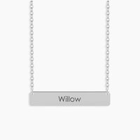 Front view of the Horizontal Bar Pendant, showcasing its sleek design and customizable surface for engraving, crafted in elegant silver