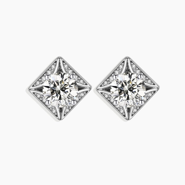 Front view of the Elegant Moissanite 1ct.  Studs, showcasing dazzling 1ct. moissanite stones set in elegant sterling silver.