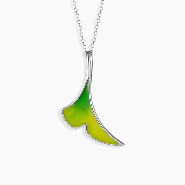 Close-up of Fish-Tail Style Necklace in Yellow Neon and Green
