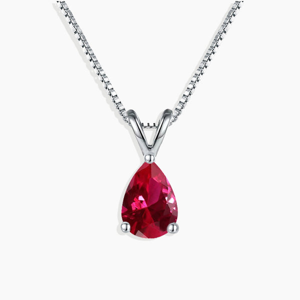 Pear Cut Ruby Necklace - Radiant sophistication in sterling silver.