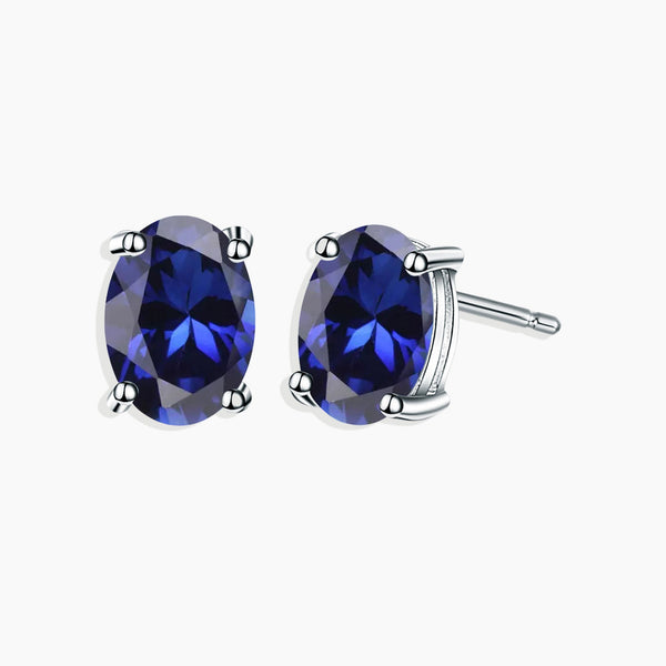 Sterling Silver Sapphire Oval Cut Stud Earrings