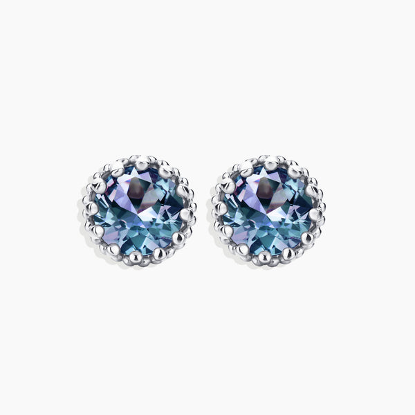 front photo for silver alexandrite earrings with plain white background