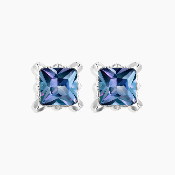 Front view of Alexandrite Square Studs showcasing bold 8mm square-cut stone.