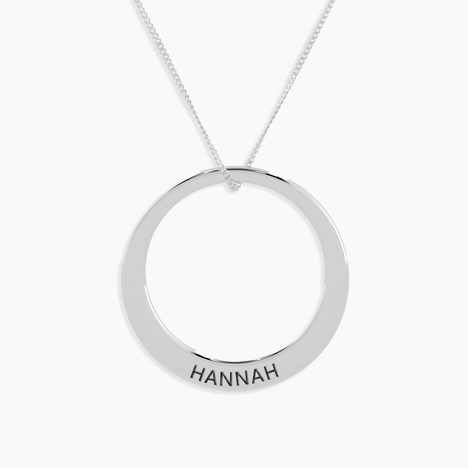 front view of grand custom pendant with name hannah