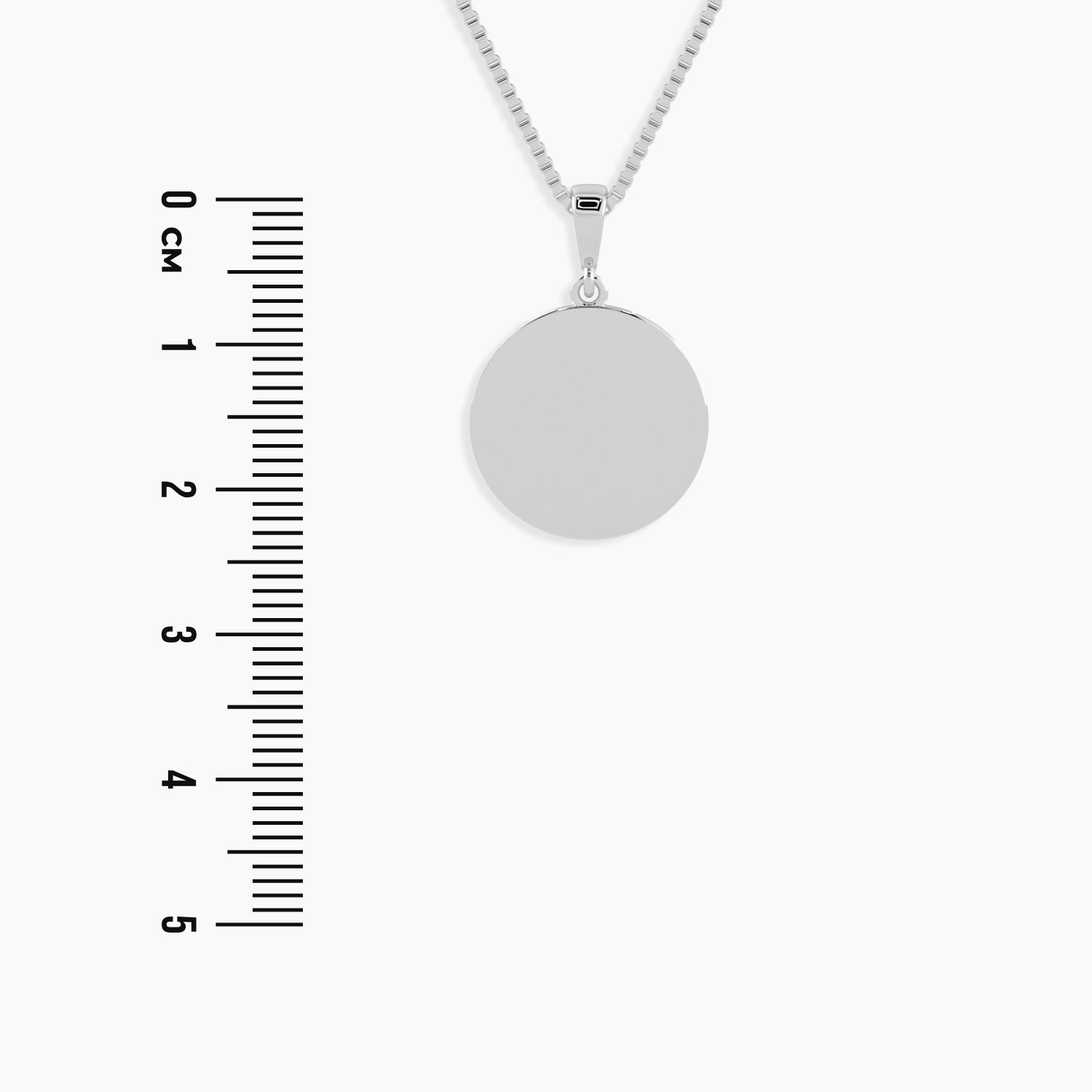 Classic Round Pendant: Amore Token displayed next to a scale, offering a clear representation of its compact size and dimensions, ideal for personalization and gifting.