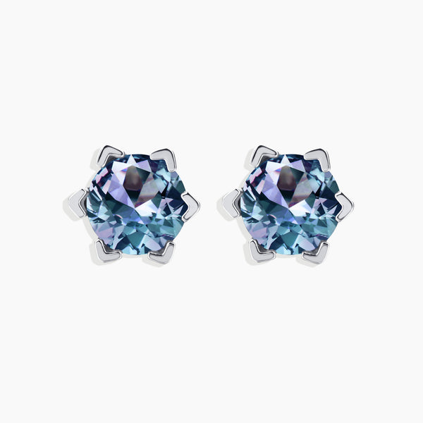 front view of alexandrite round studs in white background