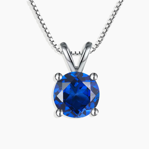 Irosk Sterling Silver Blue Sapphire Necklace - Round Cut